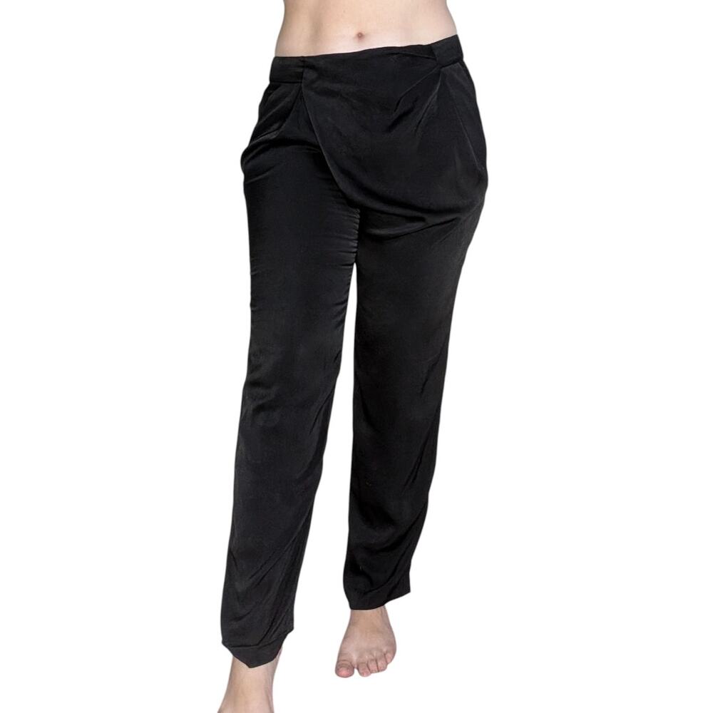 The Row Drapey Wrap Front Silk Blend Trousers in Black, Size 8